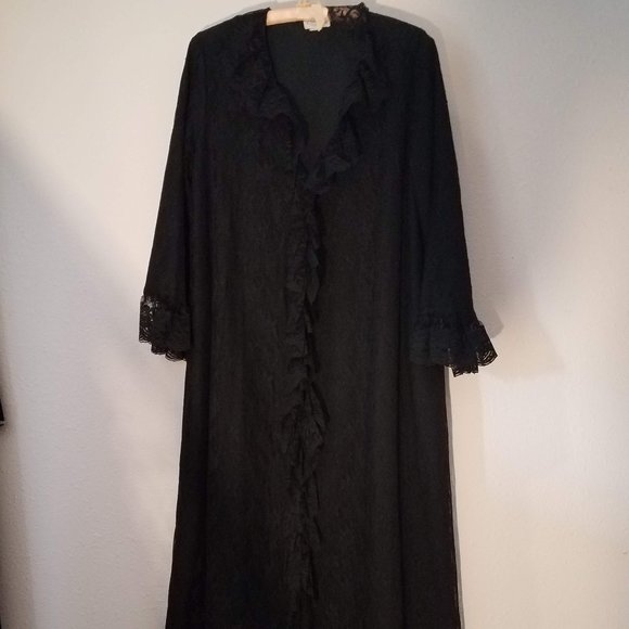Vintage Black LaceZip Front Gothic Robe XL